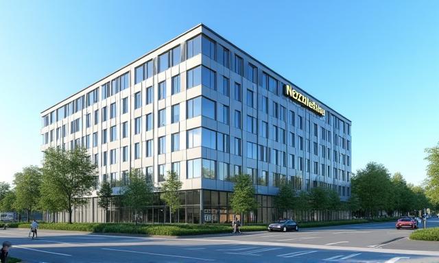 Außenansicht des modernen NetzwerkTechnik GmbH Bürogebäudes in München.